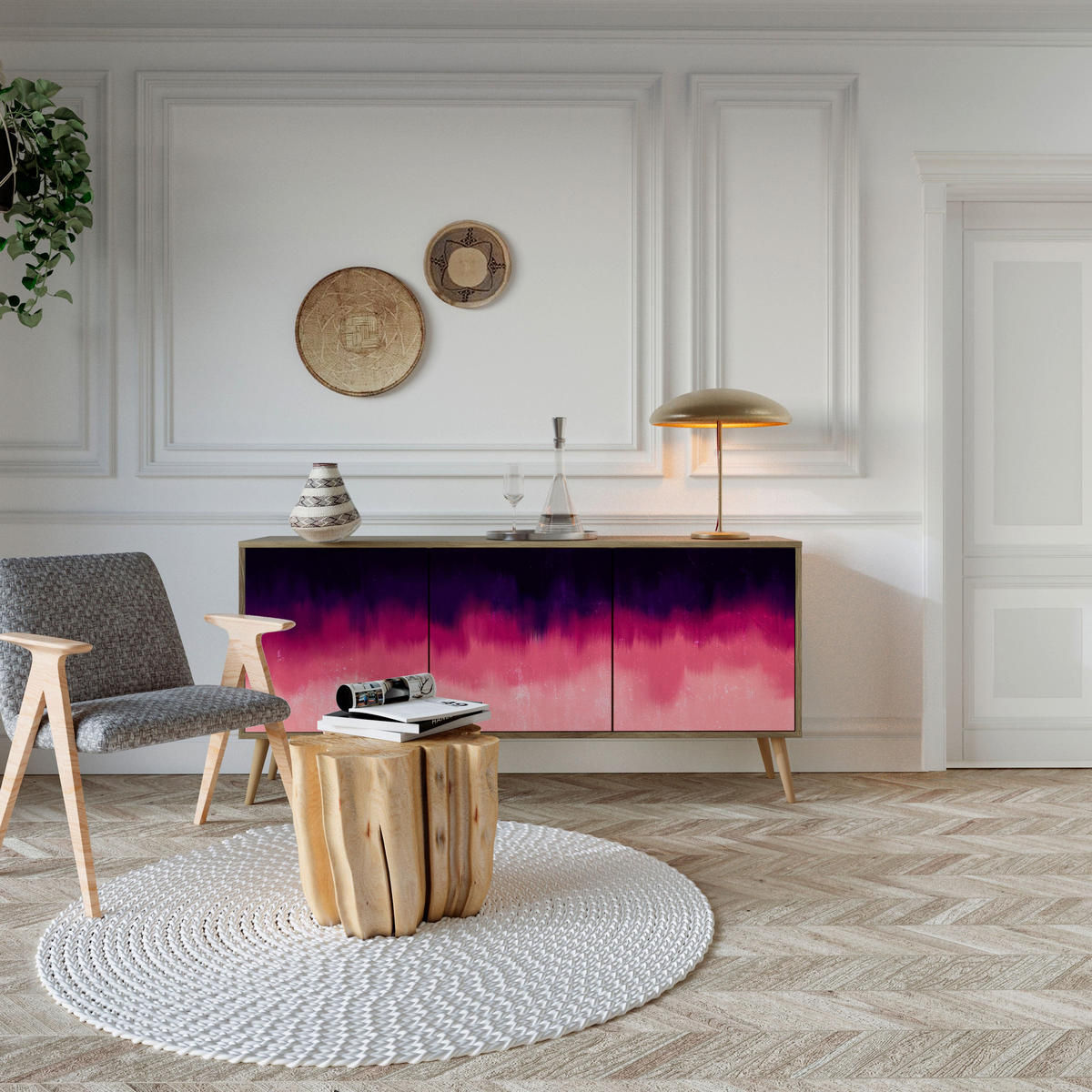 SIDEBOARD AURORA BOREALIS, Eicheneffekt, 164,5x42x77,5 cm, 3 Türen - Eichefarben/Buchefarben, Holzwerkstoff/Buchenholz (164.5/77.5/42cm) - SpaceRebels
