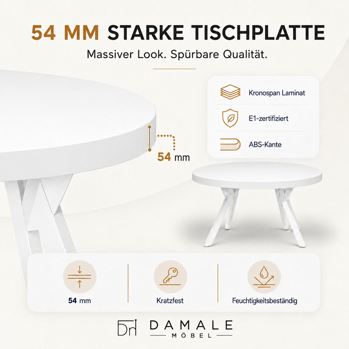 ESSTISCH rund ausziehbar 90/190/76 cm, Weiß, 54 cm Tischplatte + Y Metallgestell Schwarz - Schwarz/Weiß, Holzwerkstoff/Metall (90/190/76cm) - Damale Möbel
