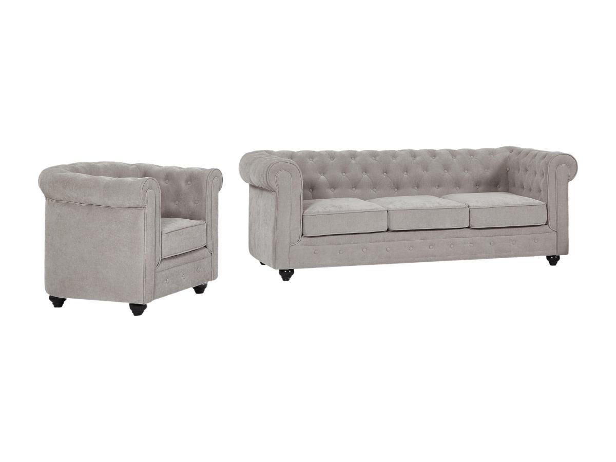 SOFA 3-Sitzer & Sessel - Stoff - Grau - CHESTERFIELD - Grau, Textil (88/72/205cm) - Vente-Unique