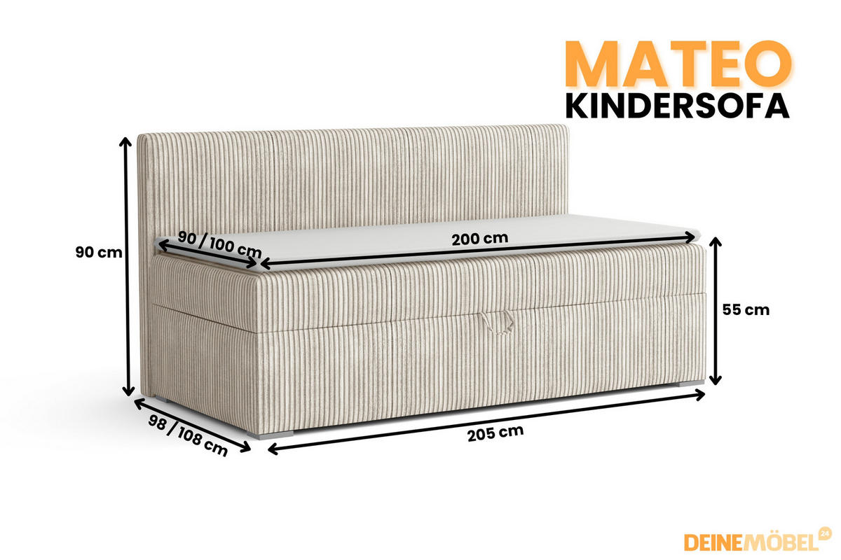 BOXBETT MATEO 100/200 Ecru mit Taschen-Federkernmatratze H4 - Ecru, Holz/Holzwerkstoff (100/200cm) - Deine Möbel 24