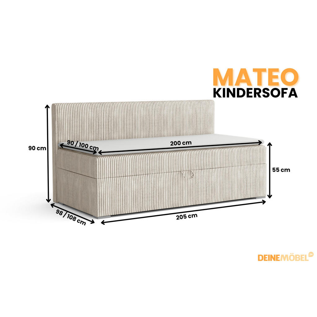 Thumbnail - Deine Möbel 24 Boxbett, Ecru, Holz, Holzwerkstoff, Textil, H3, 100x200 cm, Schlafzimmer, Betten, Boxspringbetten