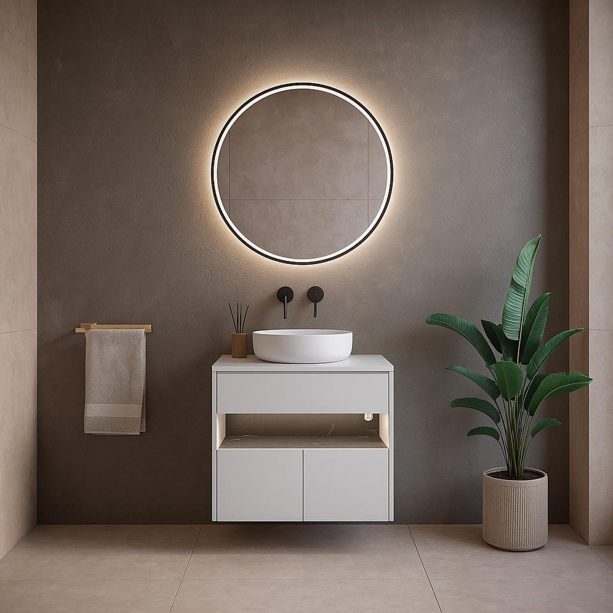 WASCHBECKENUNTERSCHRANK Lissabon LED 1 Schublade Weiß - 60 x 44 x 60cm - Weiß, Holz (60/46/60cm) - Badplaats