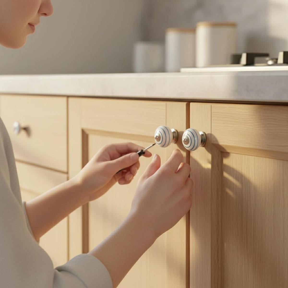 KERAMIKKNÖPFEN Set mit 10 in Weiß und Blau 40 mm Durchmesser. - Blau, Keramik (4/4/6.9cm) - Nacnic