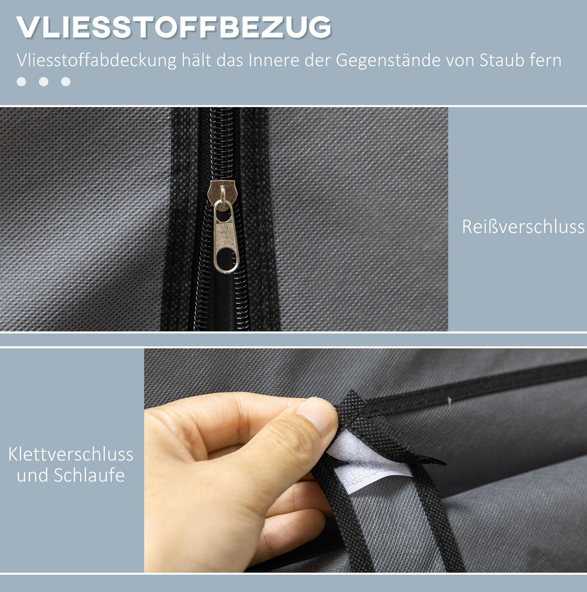 KLEIDERSCHRANK aus Stahl 125x43x162,5 cm Dunkelgrau mit Reißverschluss, 2 Kleiderstangen und 3 Stoffschubladen - Dunkelgrau, Metall (125/162.5/43cm) - Modfu