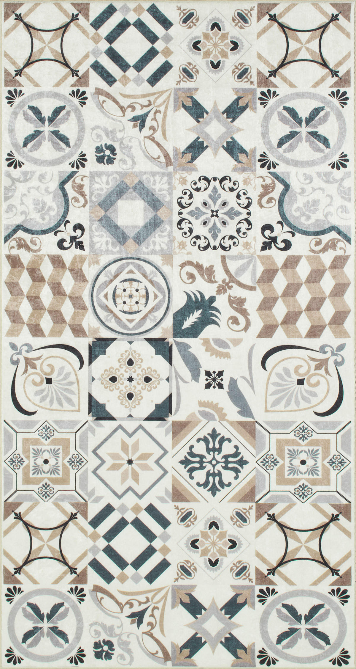 KÜCHENTEPPICH mit braunem Zementfliesenmuster Azulejo 80x150 cm - Braun, Textil (80/150cm) - Nazar Rugs