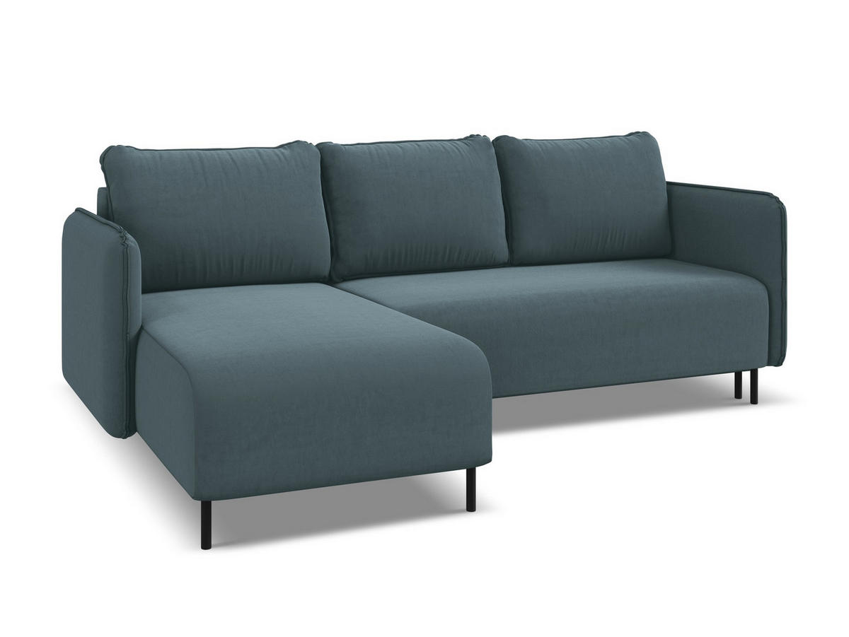 ECKSOFA mit Schlaffunktion Samt Stoff Blau - Blau/Petrol, Holz/Textil (162/236cm) - Makamii
