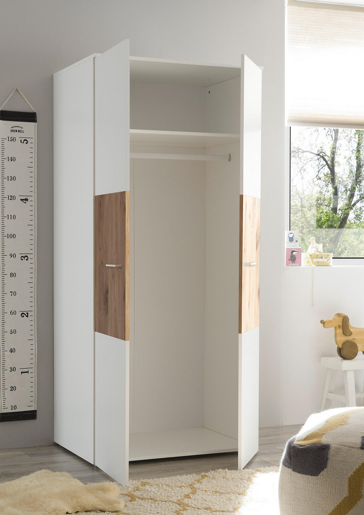 KLEIDERSCHRANK - Eichefarben/Silberfarben, Holzwerkstoff/Kunststoff (90/195/60cm) - home24