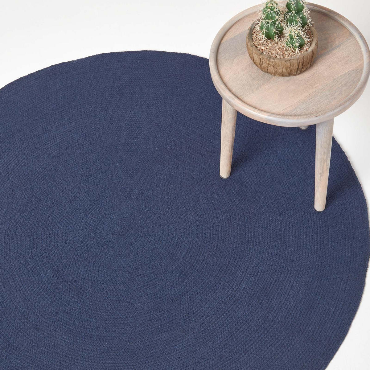 TEPPICH geflochten rund 120 cm - Dunkelblau, Textil (120/120cm) - Homescapes