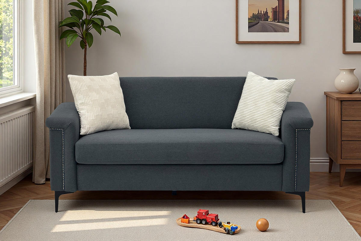 2-SITZER Sofa Feinleinen Polyester mit Taschenfederkern und Metallfüßen 172/73.5/81.5 cm Dunkelgrau - Dunkelgrau, Textil (73.5/81.5/172cm) - Redom