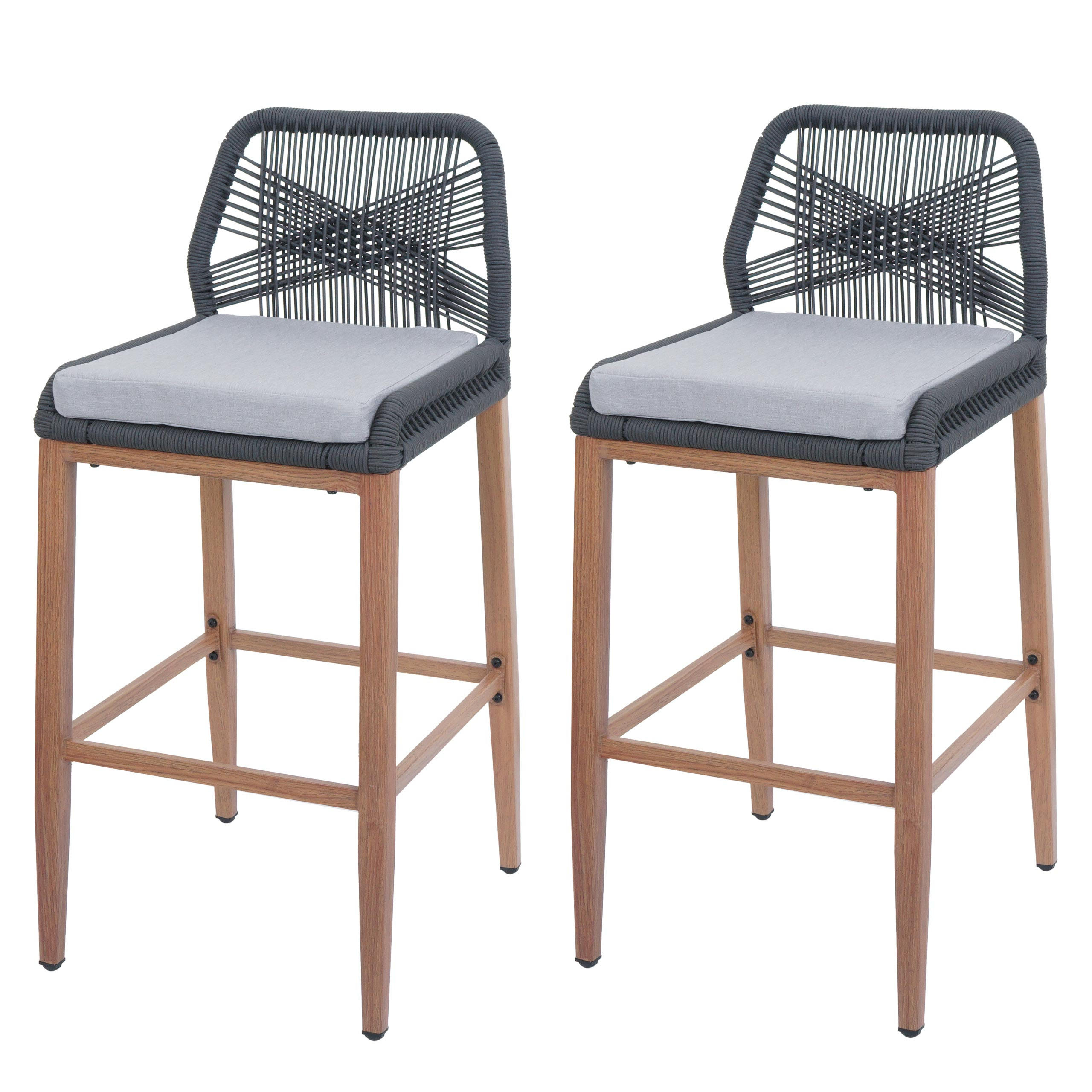 GARTENSTUHL 2er-Set HxBxT 101x45x50cm Sitzhöhe 76cm Anthrazit Kissen Hellgrau Seilgeflecht Metall Holz-Optik - Anthrazit, Metall (45/101/50cm) - PROREGAL