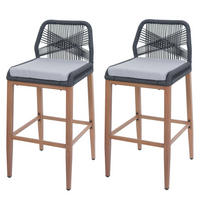 GARTENSTUHL 2er-Set HxBxT 101x45x50cm Sitzhöhe 76cm Anthrazit Kissen Hellgrau Seilgeflecht Metall Holz-Optik - Anthrazit, Metall (45/101/50cm) - PROREGAL