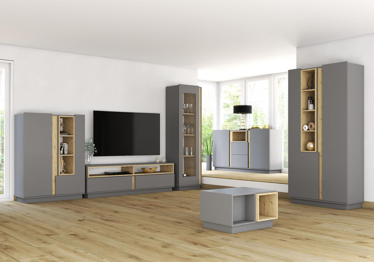 TV-SCHRANK - RTV Reyla 09 Grau - Grau, Holzwerkstoff (180/55/42cm) - Möblo
