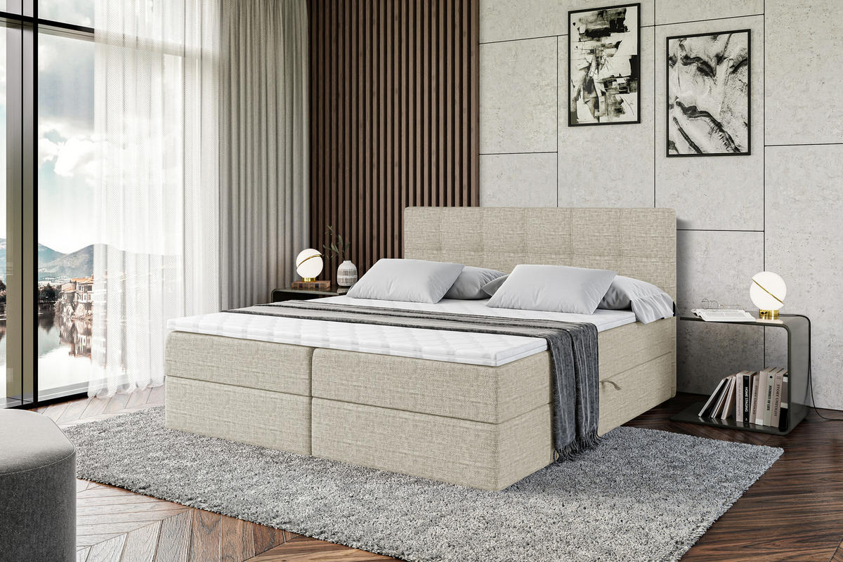 BOXBETT mit Matratze H4 und Lattenrost - MARCE - 180x200 - H4 - Beige - Beige, Holzwerkstoff (180/200cm) - ALTDECOR