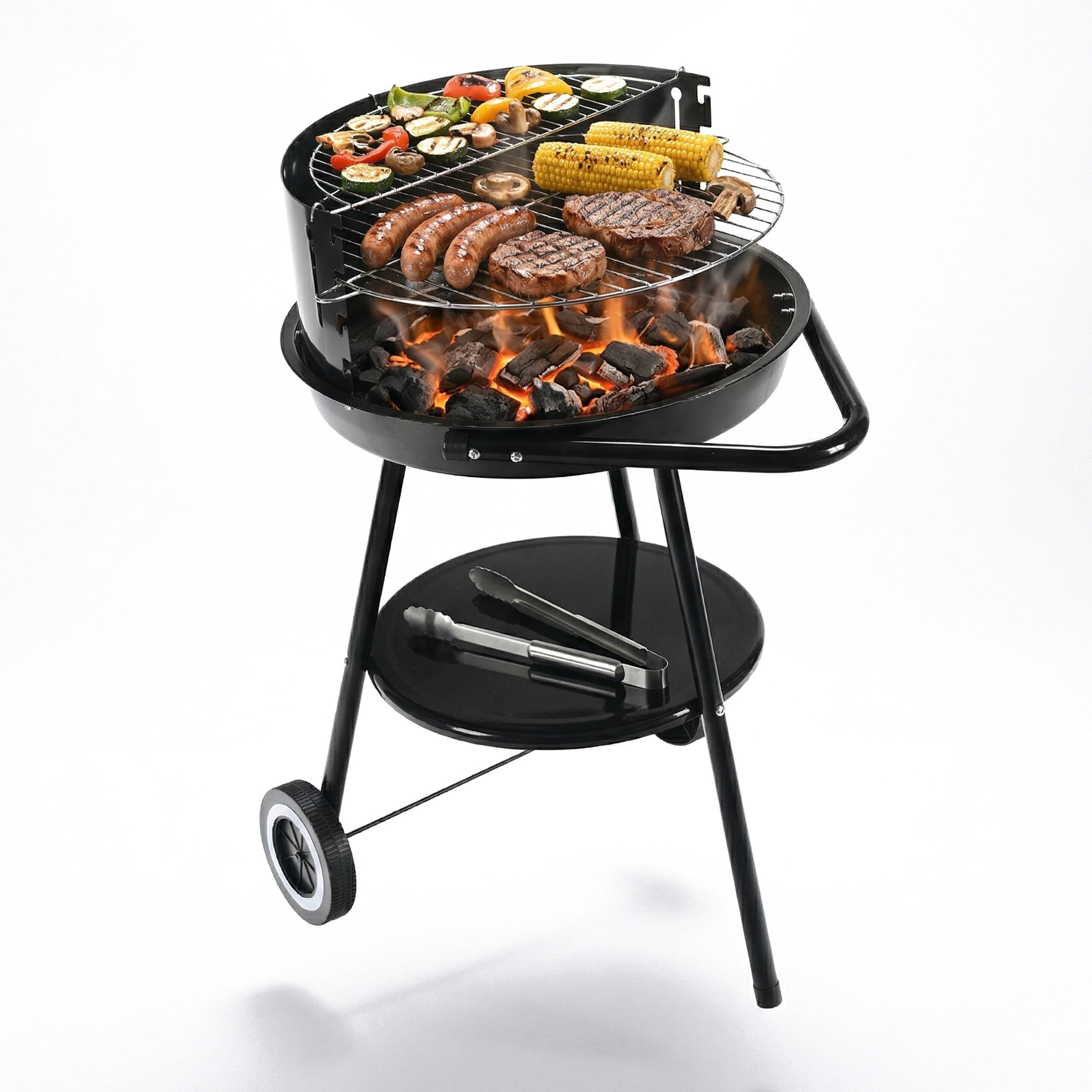 HOLZKOHLEGRILL - Schwarz, Kunststoff/Metall (47/77/59cm) - Relaxdays