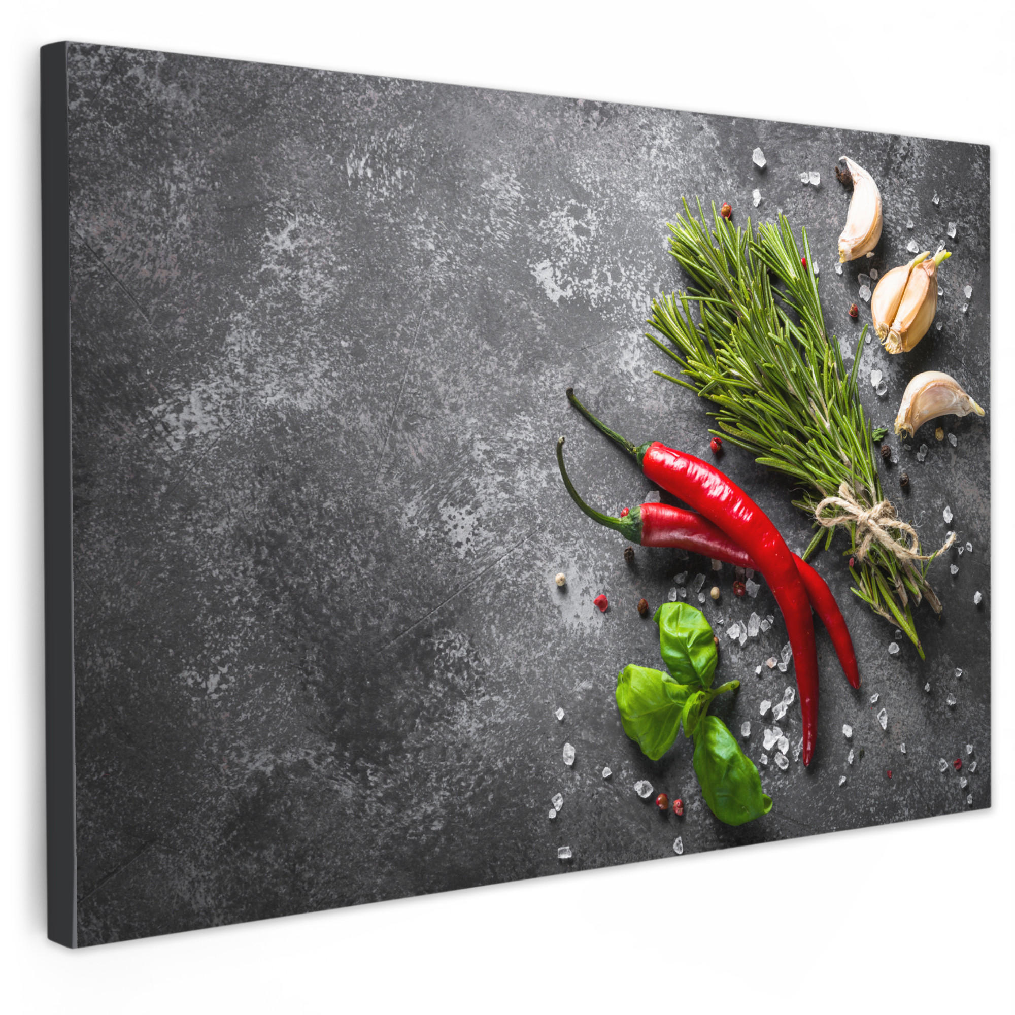 MuchoWow OBRAZ NA PLÁTNĚ Pepř - Bylinky - Koření - Beton 120x80 cm