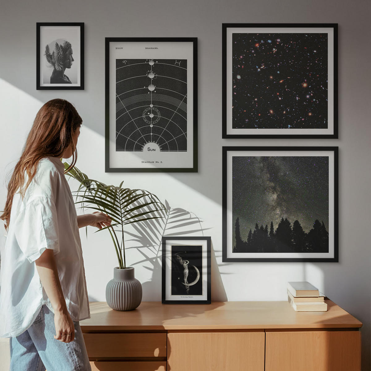 WANDBILDER 5er-Set - 50x50 cm & 20x30 cm & 40x60 cm Schwarzer Rahmen - Galaxie im Sonnensystem - Schwarz, Kunststoff (40/60cm) - ArtPrintCave