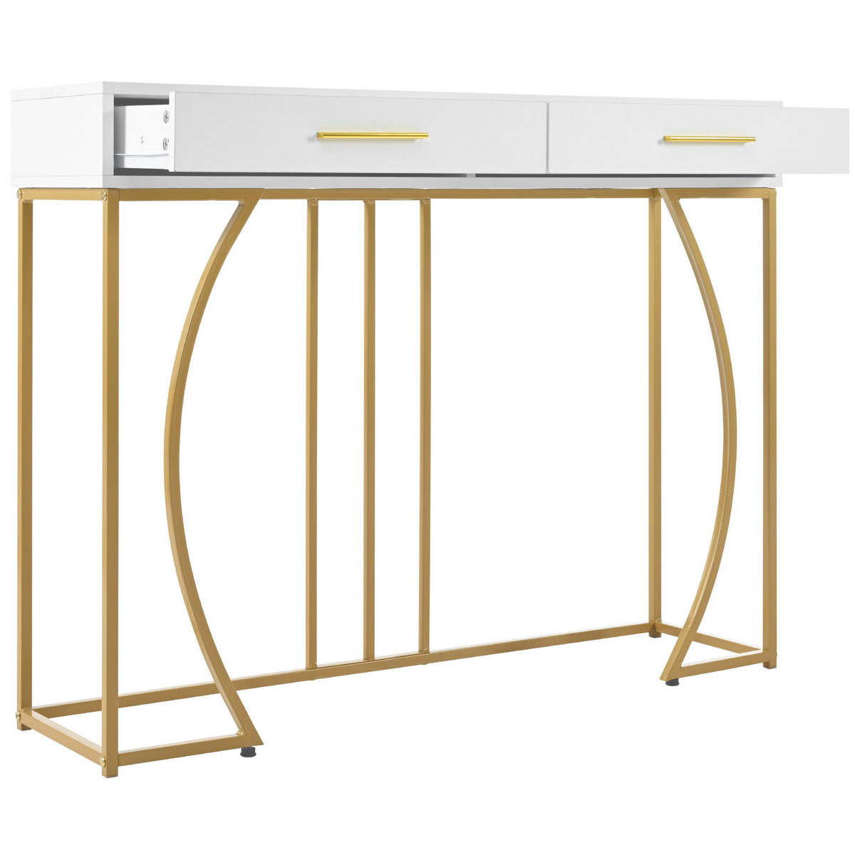 BEISTELLTISCH 110/32/85 cm in Weiß mit Schublade und Metallgestell - Weiß, Holzwerkstoff (32/110/85cm) - BEAOK