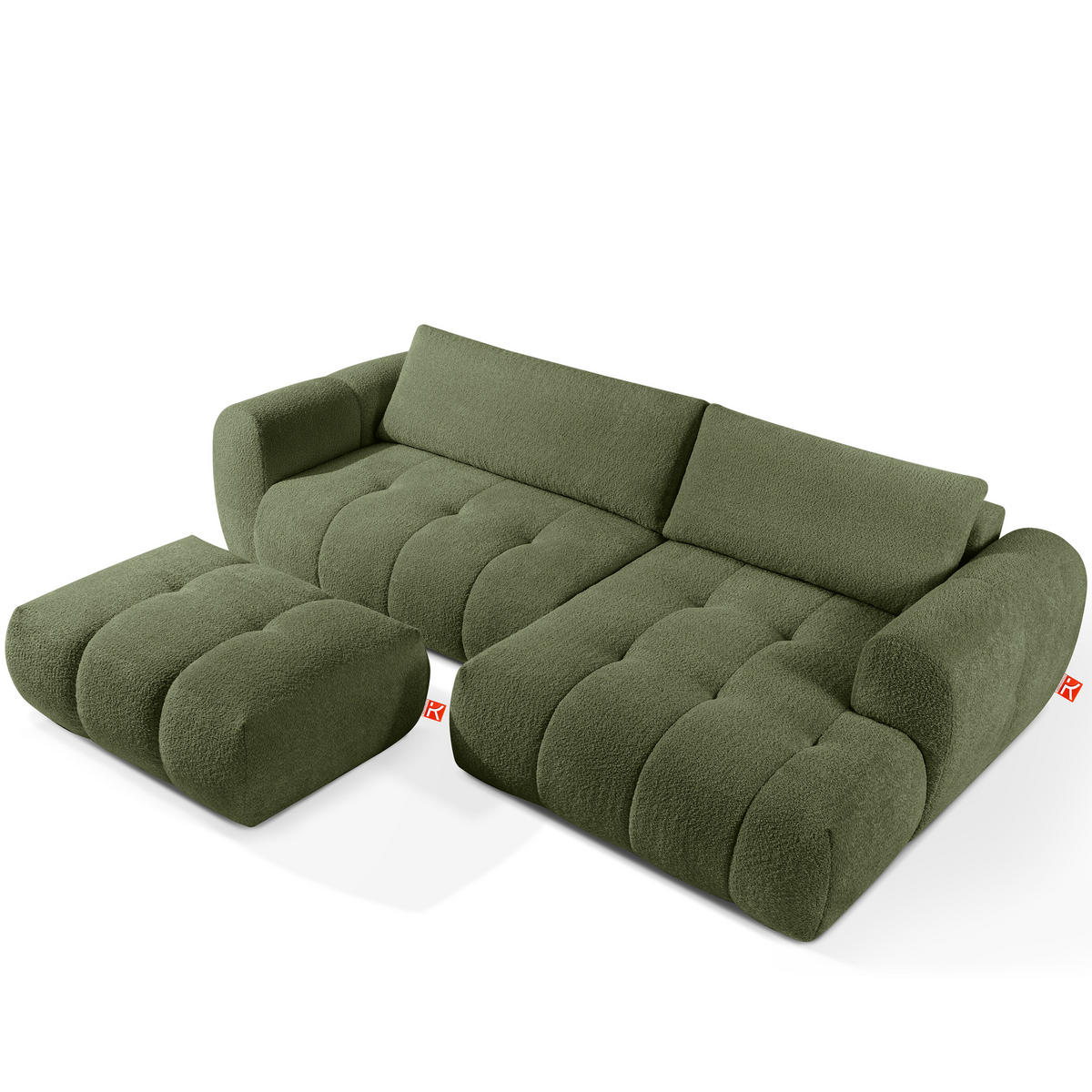ECKSOFA MIT HOCKER LIRA, Olivgrün, Bouclé - Olivgrün, Holz/Holzwerkstoff (96/50cm) - KONSIMO®