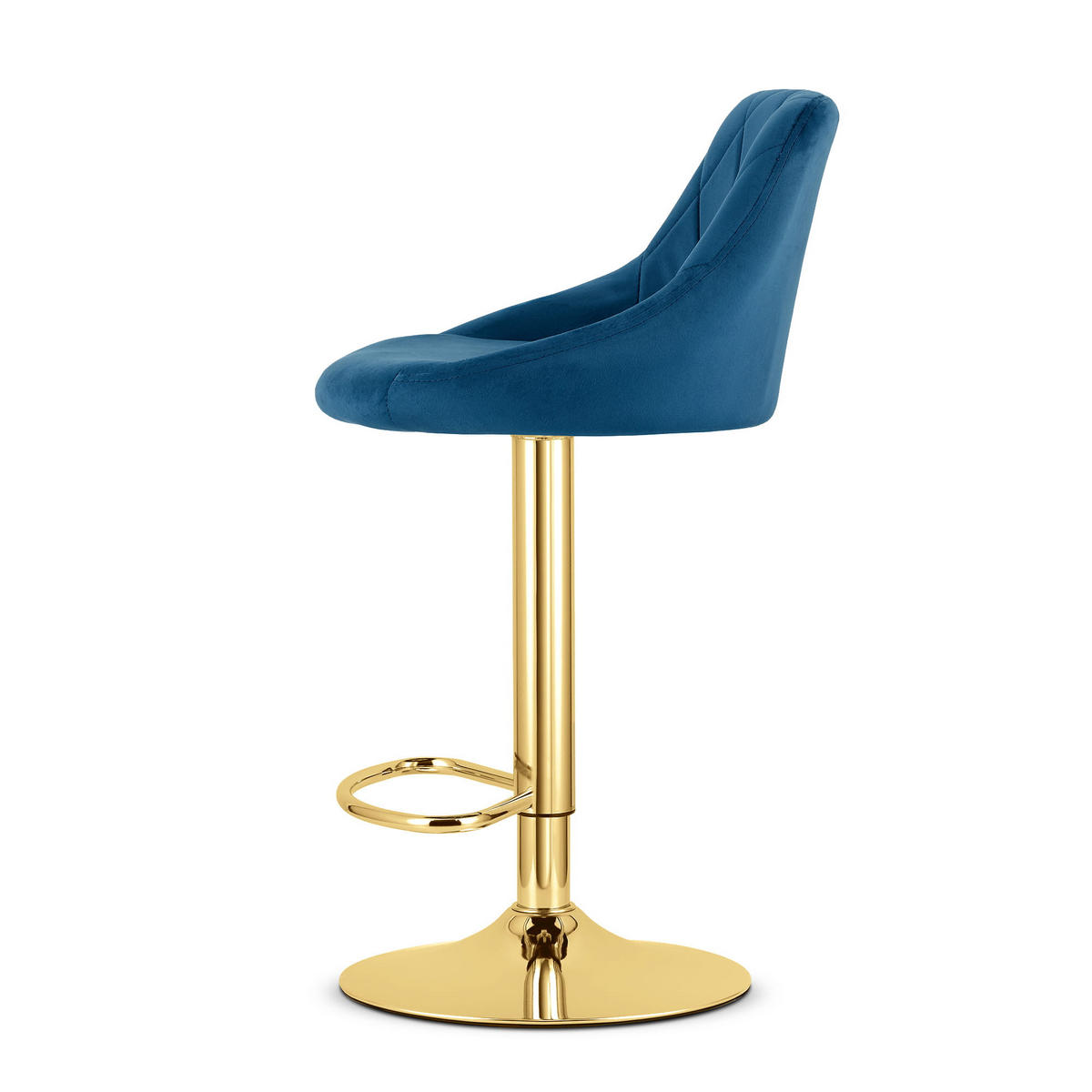 BARHOCKER 2-er Set DAKA marineblauer Sitz, Goldbasis - Dunkelblau, Textil (45.5/105/49cm) - Valora