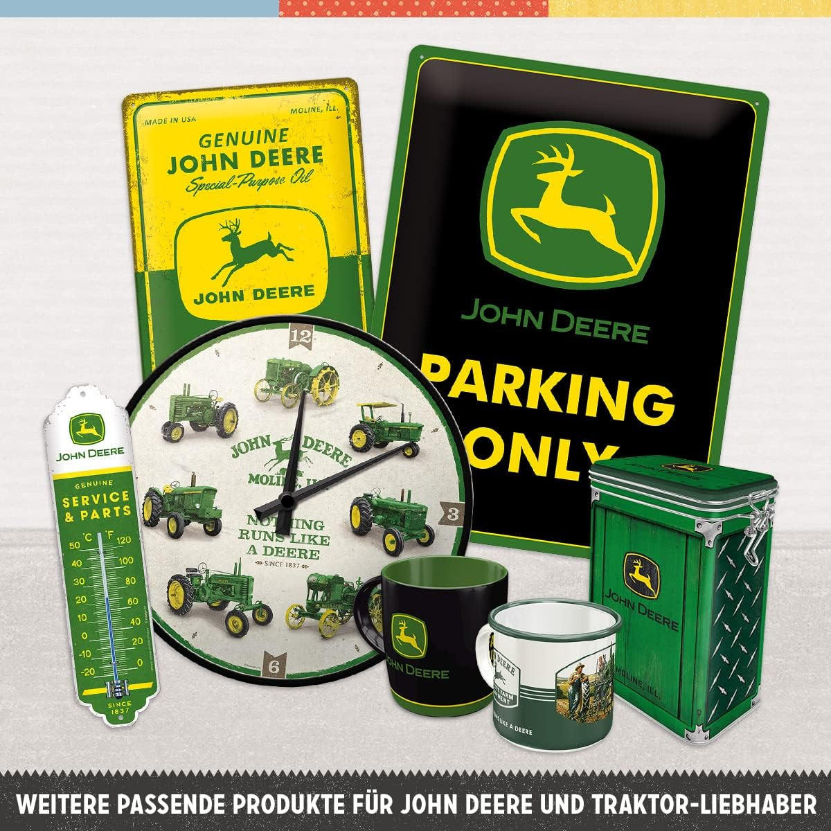 WANDUHR 31 cm John Deere Service & Parts - Weiß/Grün, Metall (31/31/5cm) - Nostalgic-Art