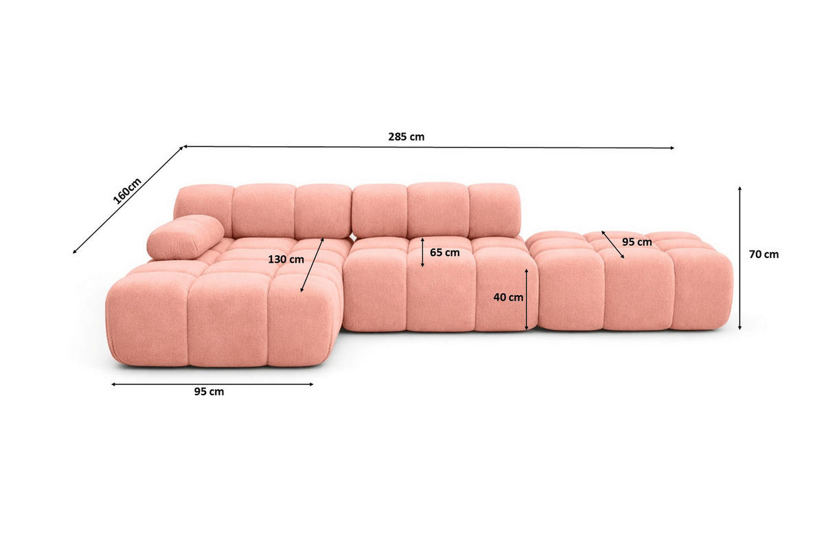 ECKSOFA L-Form Modular Mit Hocker, Veloursstoff Salvador, Rosa, Links, Selia - Rosa, Holz (285/160cm) - Kaiser Möbel