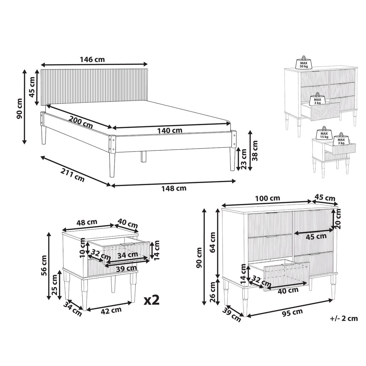 SPALNI KOMPLET borov les 140/200 cm svetlo rjava Ambazac - svetlo rjava/rjava, les (140/200cm) - Beliani