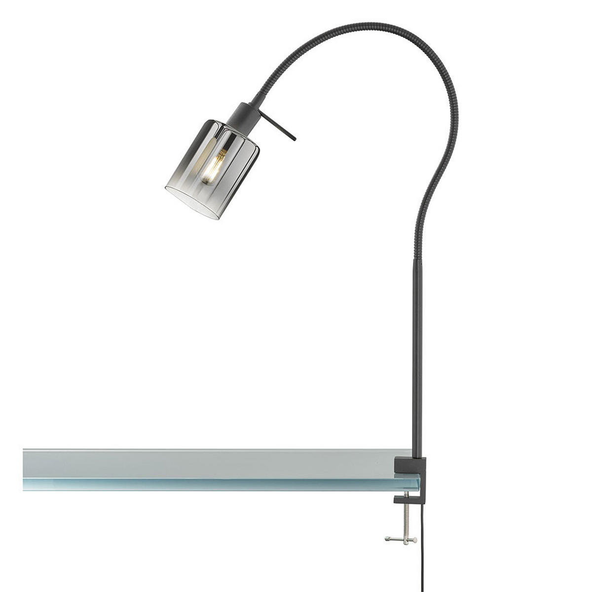 KLEMMLEUCHTE Flexo Rauchglas Schwarz - Schwarz, Glas (50/8.5/65cm)