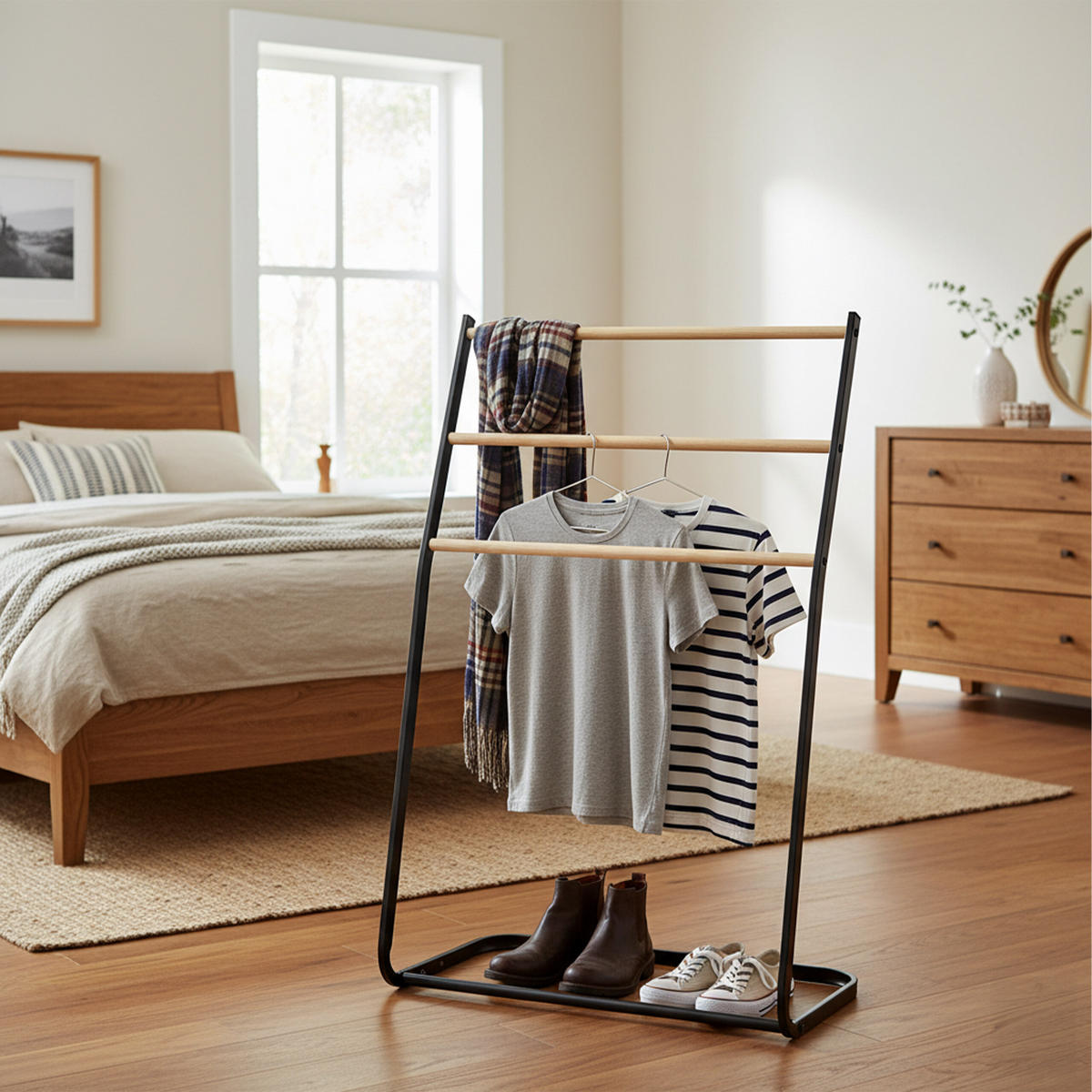 VEŠIAK uterákov - čierna, kov (58/86/30cm) - Relaxdays