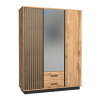 DREHTÜRENSCHRANK Lamelo mit 3 Türen und 2 Schubladen, mit Lamellen, 145 cm, Eiche Wotan - Eiche Wotan, Holzwerkstoff (145/194/52cm) - Beautysofa