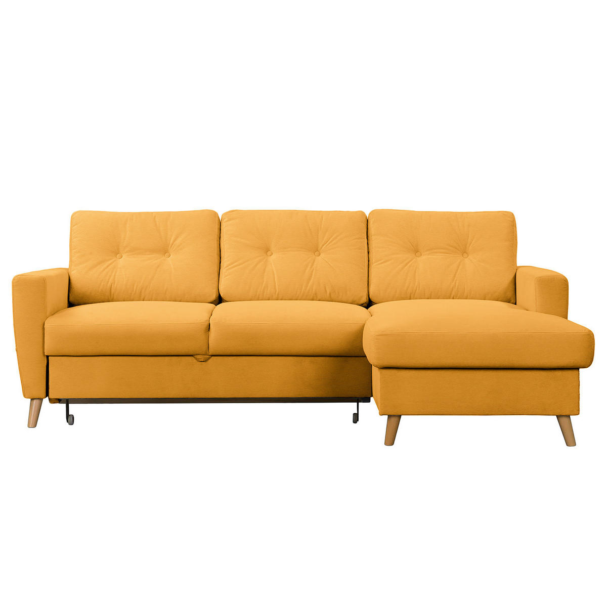 ECKSOFA mit Longchair - Gelb/Braun, Holz/Textil (223/148cm) - home24
