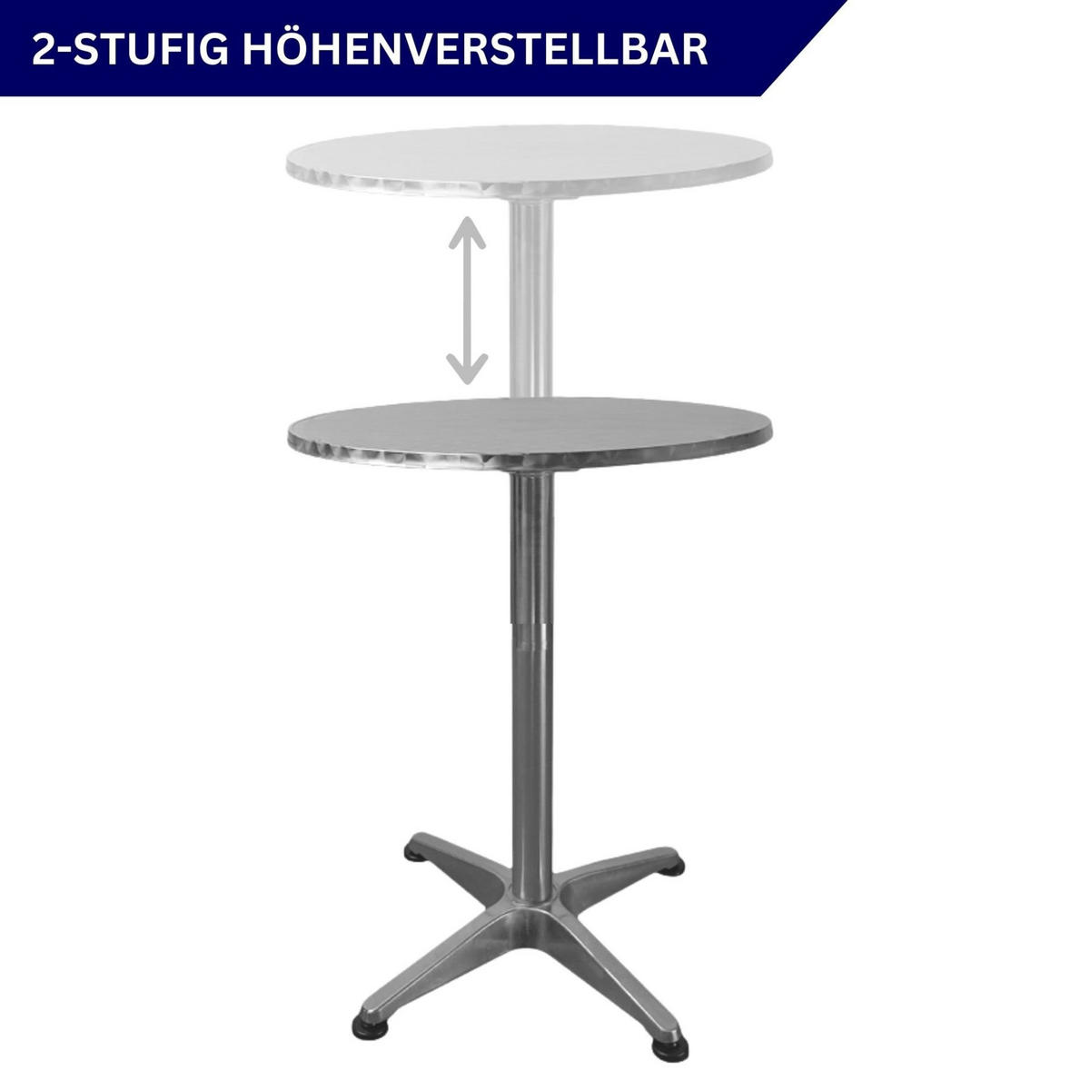 STEHTISCH mit Hussen klappbar HxØ 75-115x60cm MDF-Platte mit Edelstahlbeschichtung Silber - Silberfarben, Metall (115/60/115cm) - CHEFGASTRO
