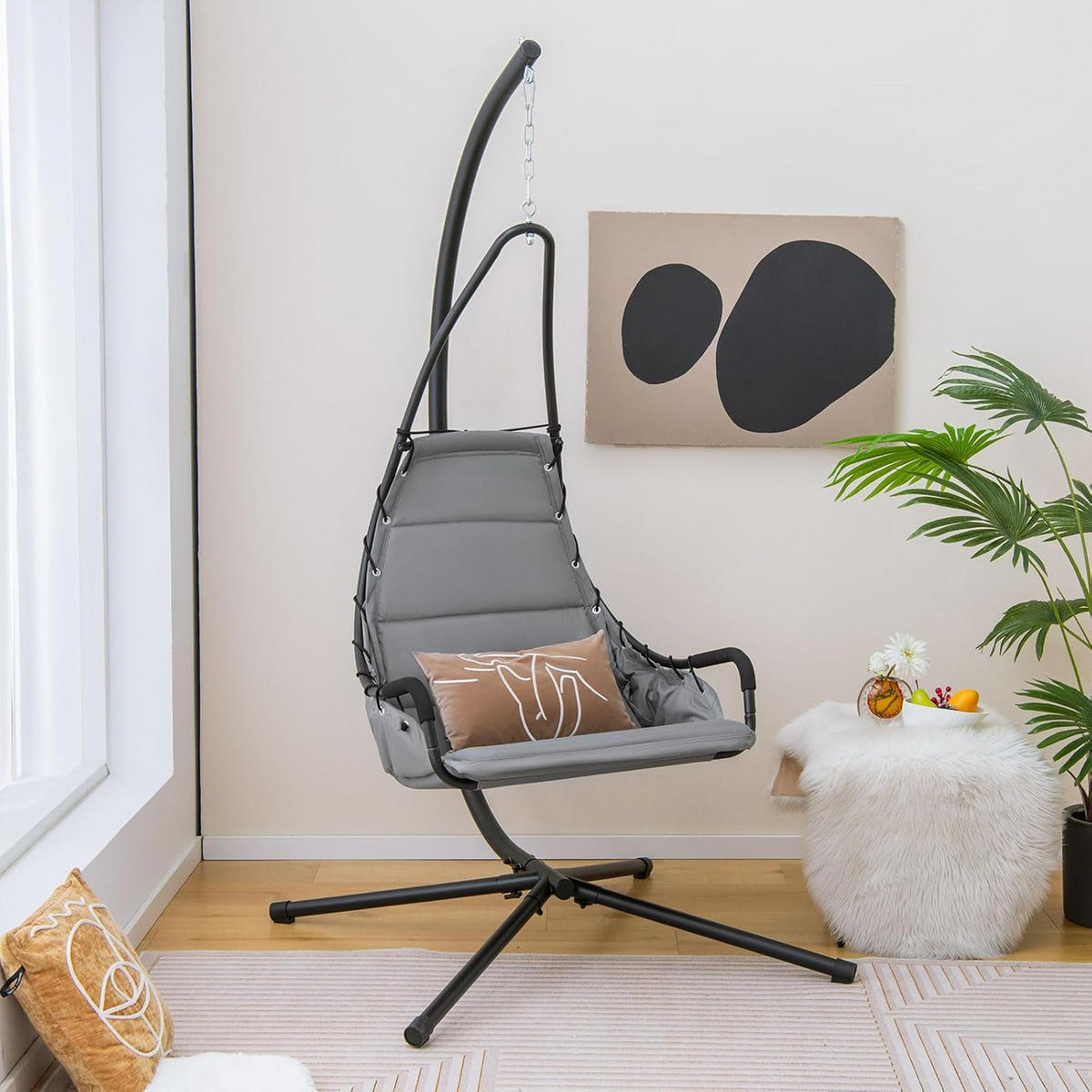 HÄNGESESSEL Grau - Grau, Metall (105/251/101cm) - COSTWAY