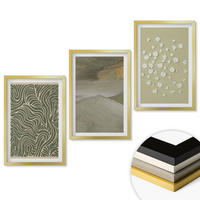 WANDBILDER 3er Set - 40x60 cm Goldrahmen - Abstrakte florale Wellenmuster - Goldfarben, Kunststoff (40/60cm) - ArtPrintCave