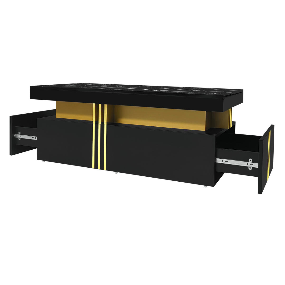 KONFERENČNÍ stolek 100/50/40 cm černý z dřevotřísky se 2 zásuvkami a lesklou deskou - černá, kompozitní dřevo (50/100/40cm) - OKWISH