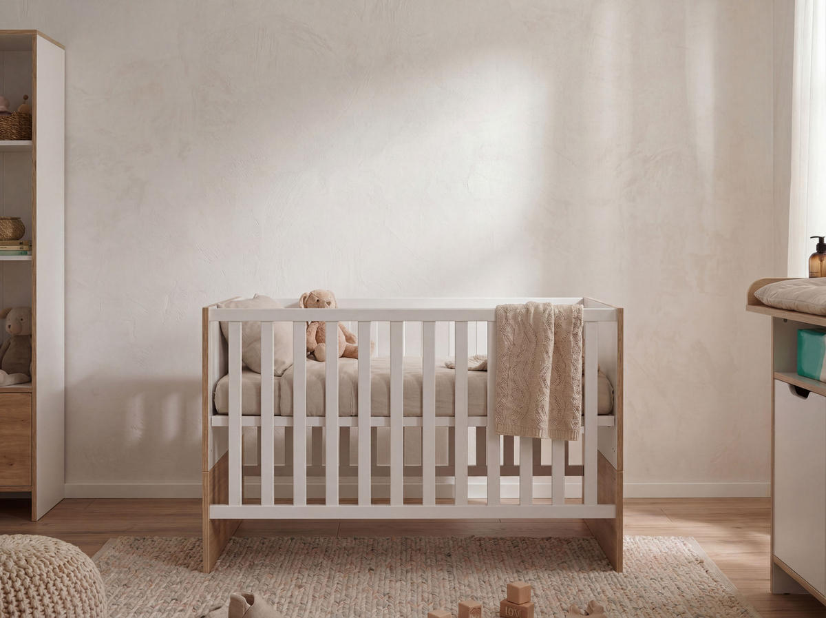 BABYBETT Maxim 70 x 140 cm 4x höhenverstellbar - Eiche Artisan/Weiß, Holz/Holzwerkstoff (70/140cm) - arthur berndt