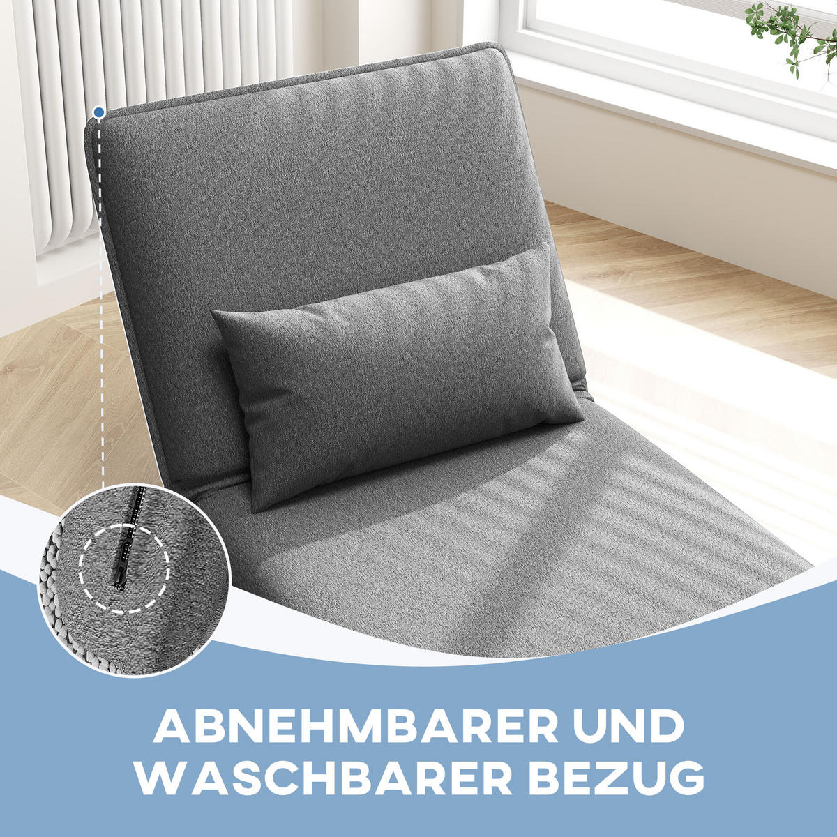 BODENSOFA 3-in-1 Klappbar Schlafsofa, Gepolstert Sofabett mit Schlaffunktion - Dunkelgrau, Textil/Metall (81/68/75cm) - HOMCOM