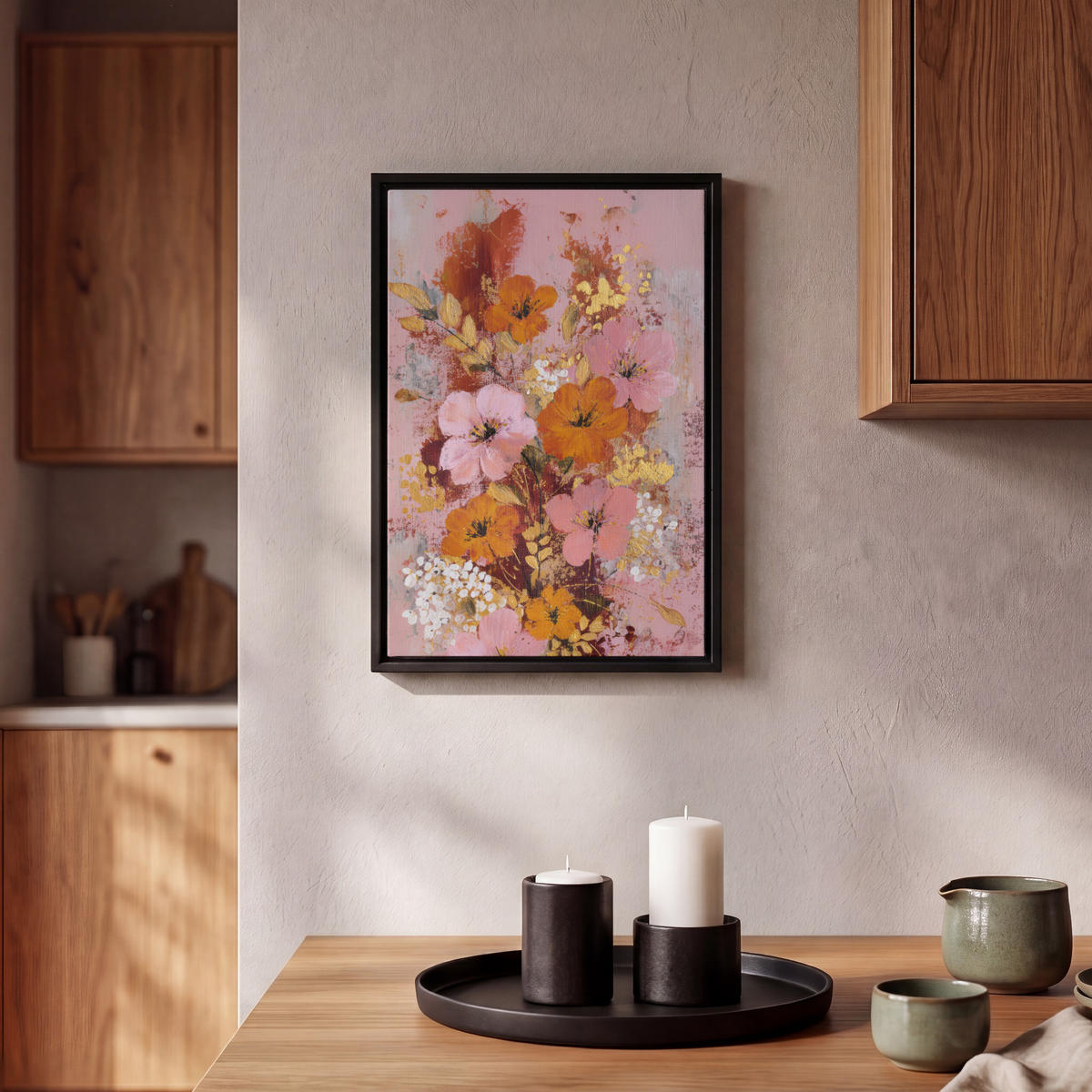 LEINWAND Bilder mit Rahmen - Malerei - Blumen - Rustikal - Rosa - 20x30 - Altrosa, Textil (20/30cm) - MuchoWow