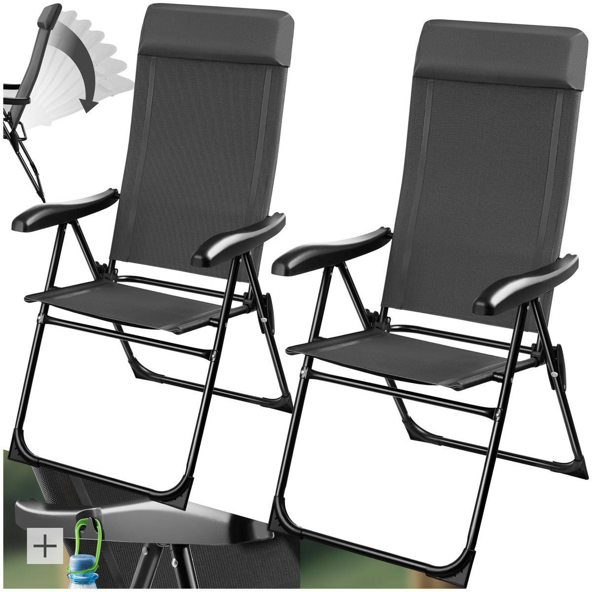 CAMPINGSTUHL Müritz,Belastbarkeit 120 kg, 57 x 65 x 112 cm,anthrazit - Anthrazit, Kunststoff (57/112/65cm) - tectake
