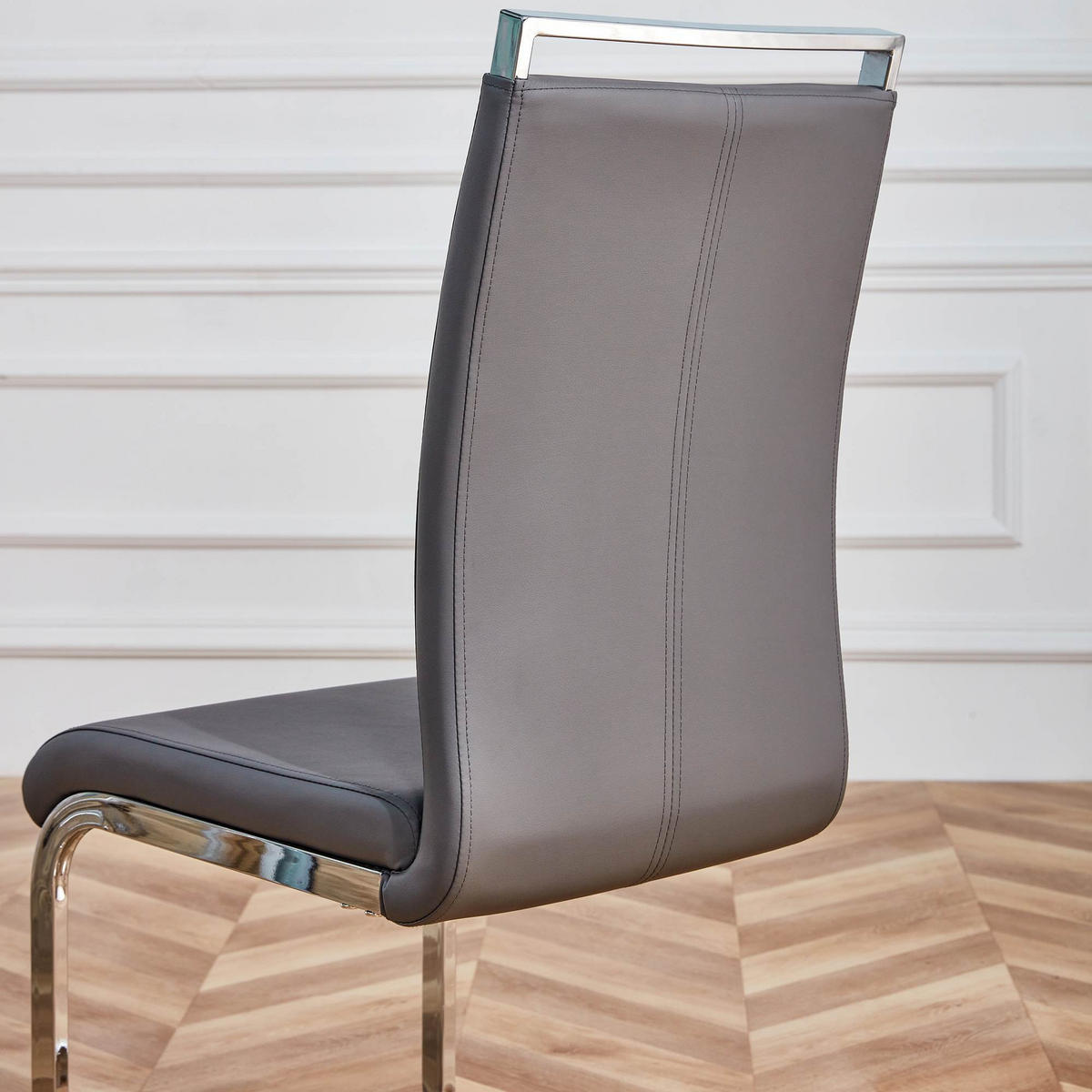 FREISCHWINGER 4er Set Kunstleder Grau Metallgestell 120kg - Grau, Leder (42/100/54cm) - FLIEKS