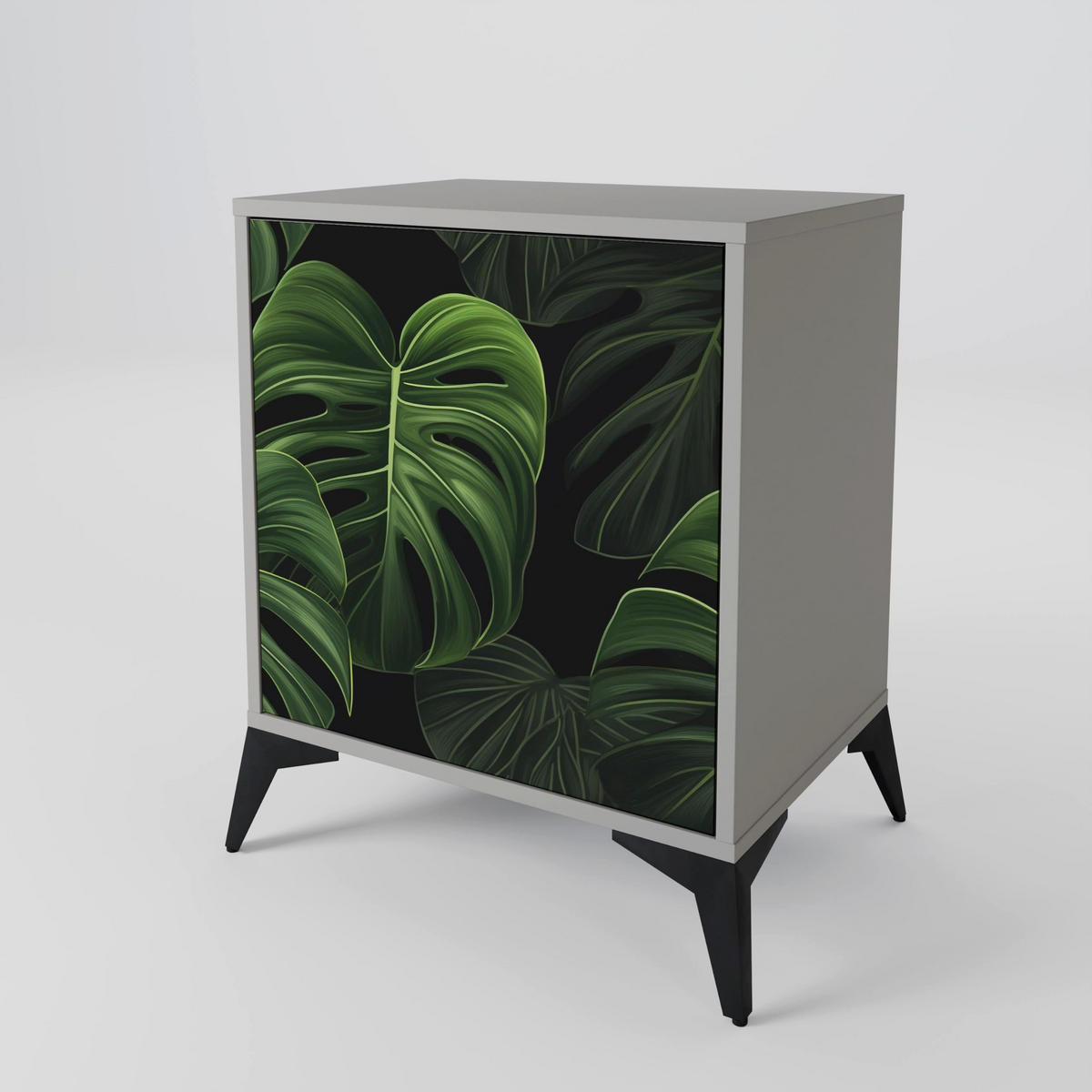 SIDEBOARD INFINITE MONSTERA, Grau, 57,5x42x77,5 cm, Schräge Buchenholzfüße - Buchefarben/Multicolor, Holzwerkstoff/Buchenholz (57.5/77.5/42cm) - SpaceRebels