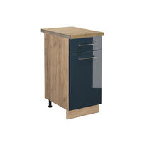 KÜCHENUNTERSCHRANK Fame-Line Dunkelblau Hochglanz 40 cm, AP Eiche - Honigeiche/Eiche Wotan, Holzwerkstoff (40/82/60cm) - Vicco