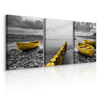 LEINWANDBILDER 3-es Set Boote Meer 3D - Gelb/Schwarz, Textil (90/40cm) - Muralo