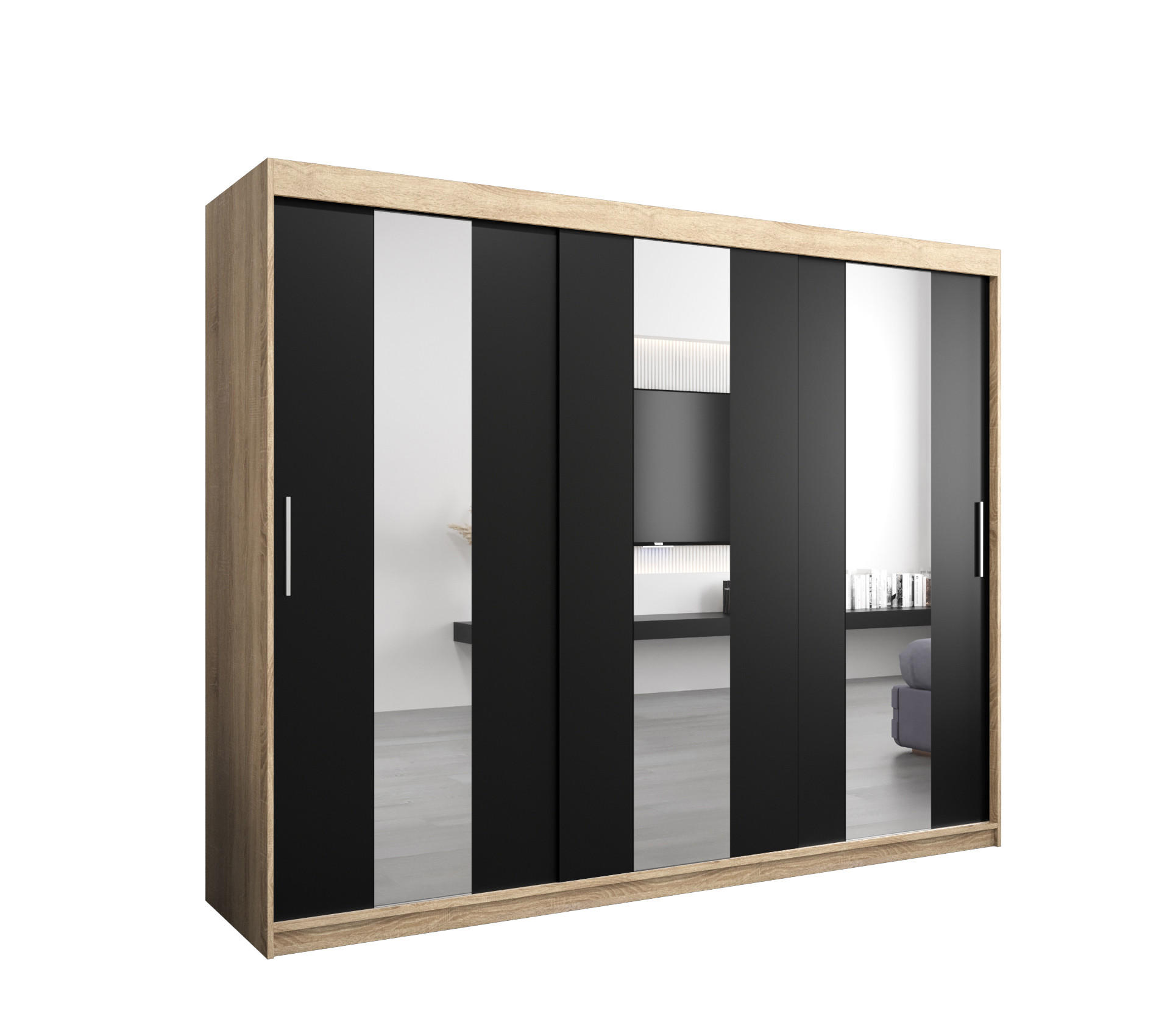SCHWEBETÜRENSCHRANK 200/250/62 2-türig - Silberfarben/Schwarz, Holz/Kunststoff (250/200/62cm) - Abiks Möbel