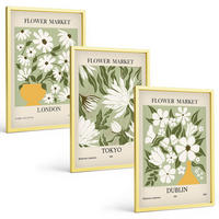BILDER SET 3er Set - 40x60 cm Goldrahmen - Blumenmuster London Tokio Dublin - Goldfarben, Kunststoff (40/60cm) - TULUP