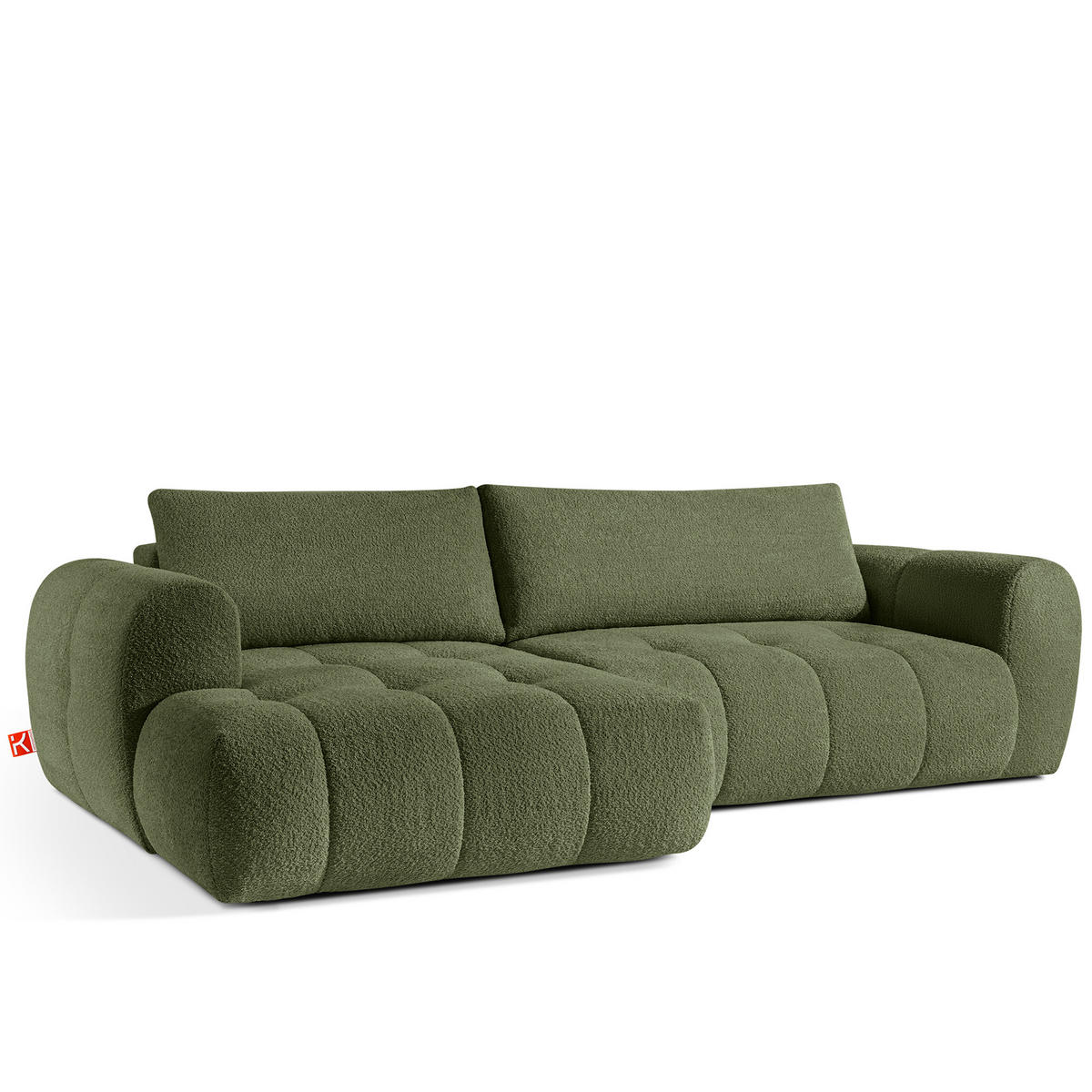 ECKSOFA LINKS LIRA, Olivgrün, Bouclé - Olivgrün, Holz/Holzwerkstoff (295/112cm) - KONSIMO®