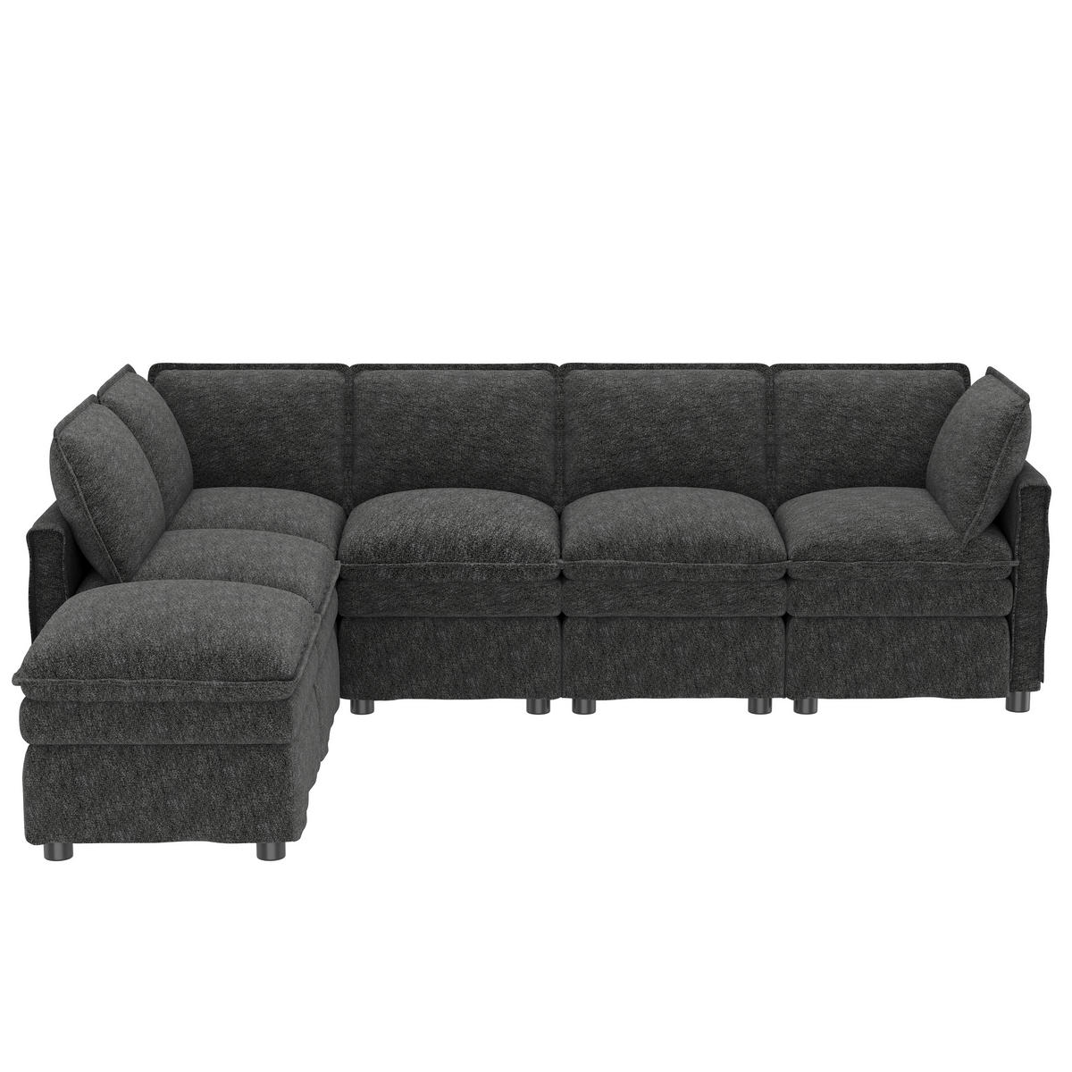 ECKSOFA mit Schlaffunktion und Chenille Bezug - Grau, Textil (344/127cm) - EVRYAE