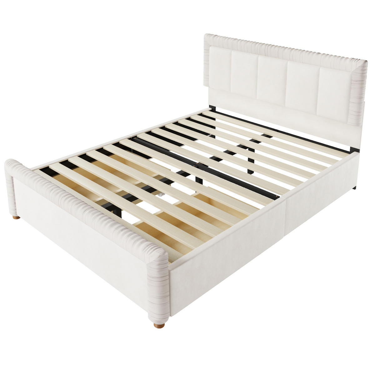POLSTERBETT aus französischem Samt 140x200 cm Beige mit 2 Schubladen - Beige, Textil (140/200cm) - Modfu
