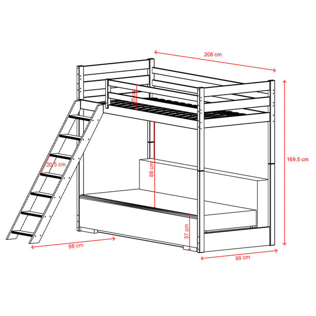 HOCHBETT 90/200 Orlane Weiß und grau - Weiß, Holz (90/200cm) - Petits-meubles