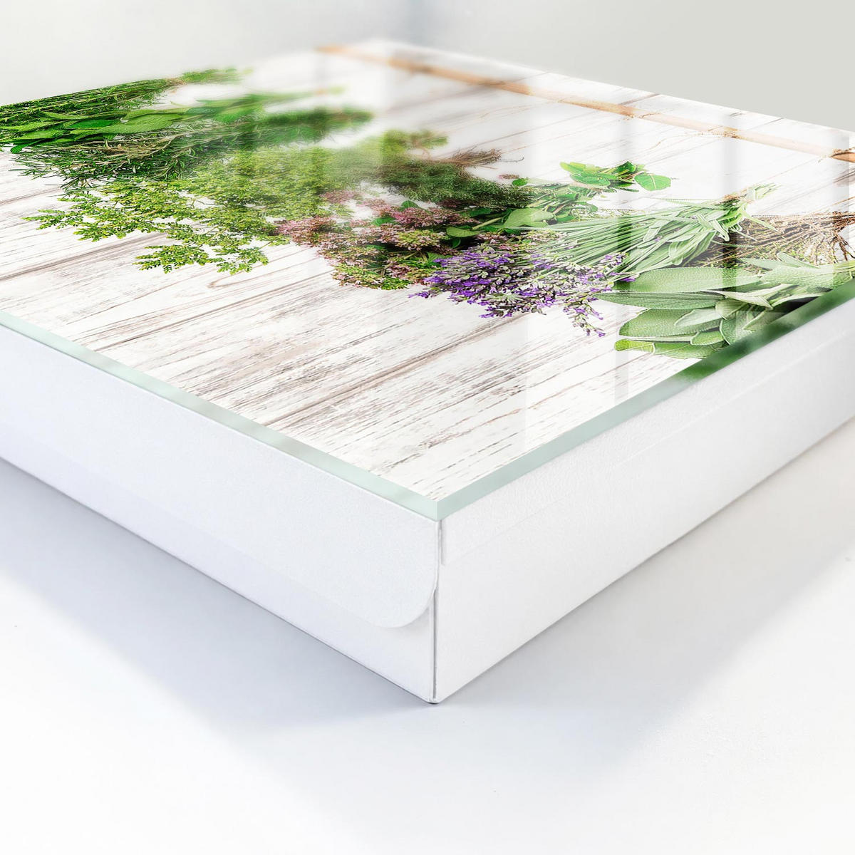SCHLÜSSELBOX Weiß 30x30 cm – Türöffnung nach rechts - Getrocknete Kräuter - Grün, Metall (30/30/5cm) - TULUP