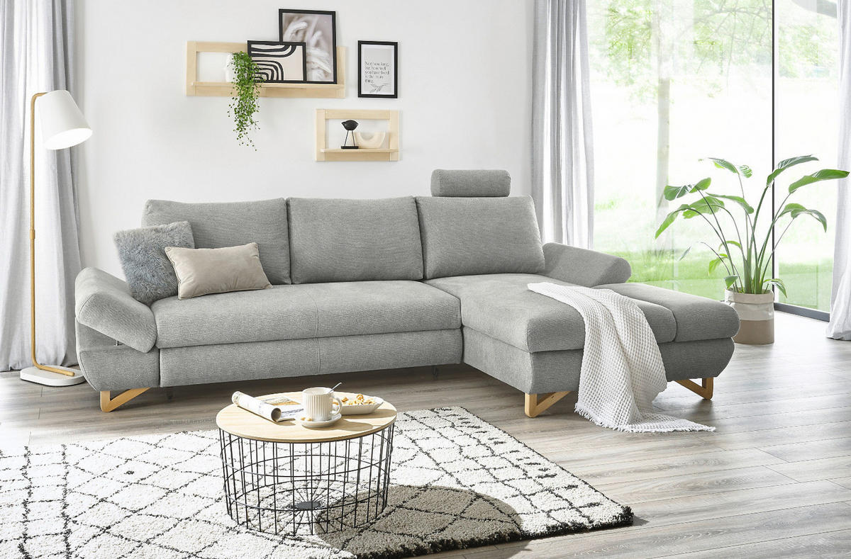 ECKSOFA hellgrau Struktur-Stoff, Wohnzimmer Sofa - Hellgrau, Holz/Textil (284/166cm) - Furn.Design